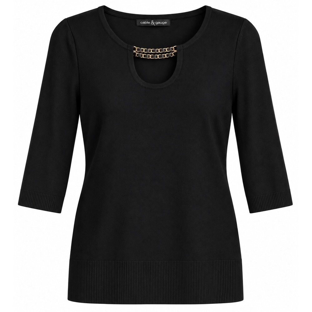 NWT Cable & Gauge Black Chain Detail Sweater Small 3/4 Sleeve MSRP $59